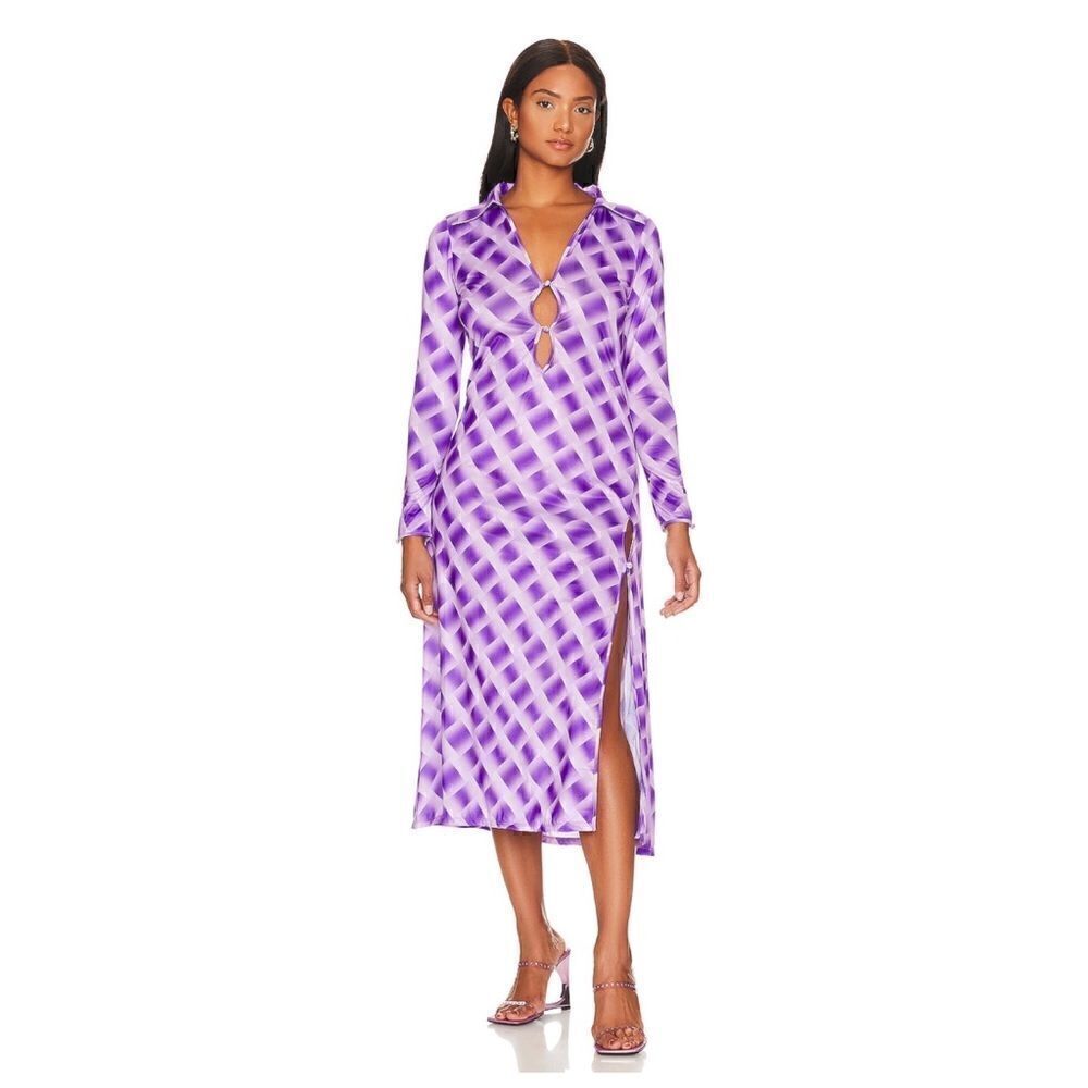 NWT Song of Style Nevaeh Midi Dress in Gianni Check Purple, Size XS